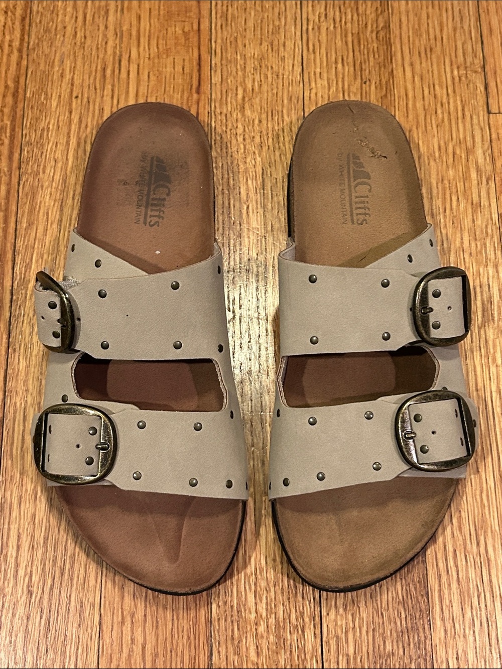 Cliffs by WHITE MOUNTAIN Tan Studded Double-Buckle Slide Sandals